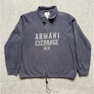 Vintage Armani Exchange Sweatshirt Mens XL Navy Half Zip Logo Drawstring 90s